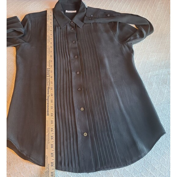 Equipment Femme XS 100% Silk Black Pintuck Button Down Blouse Top Soft Signature - Picture 10 of 10